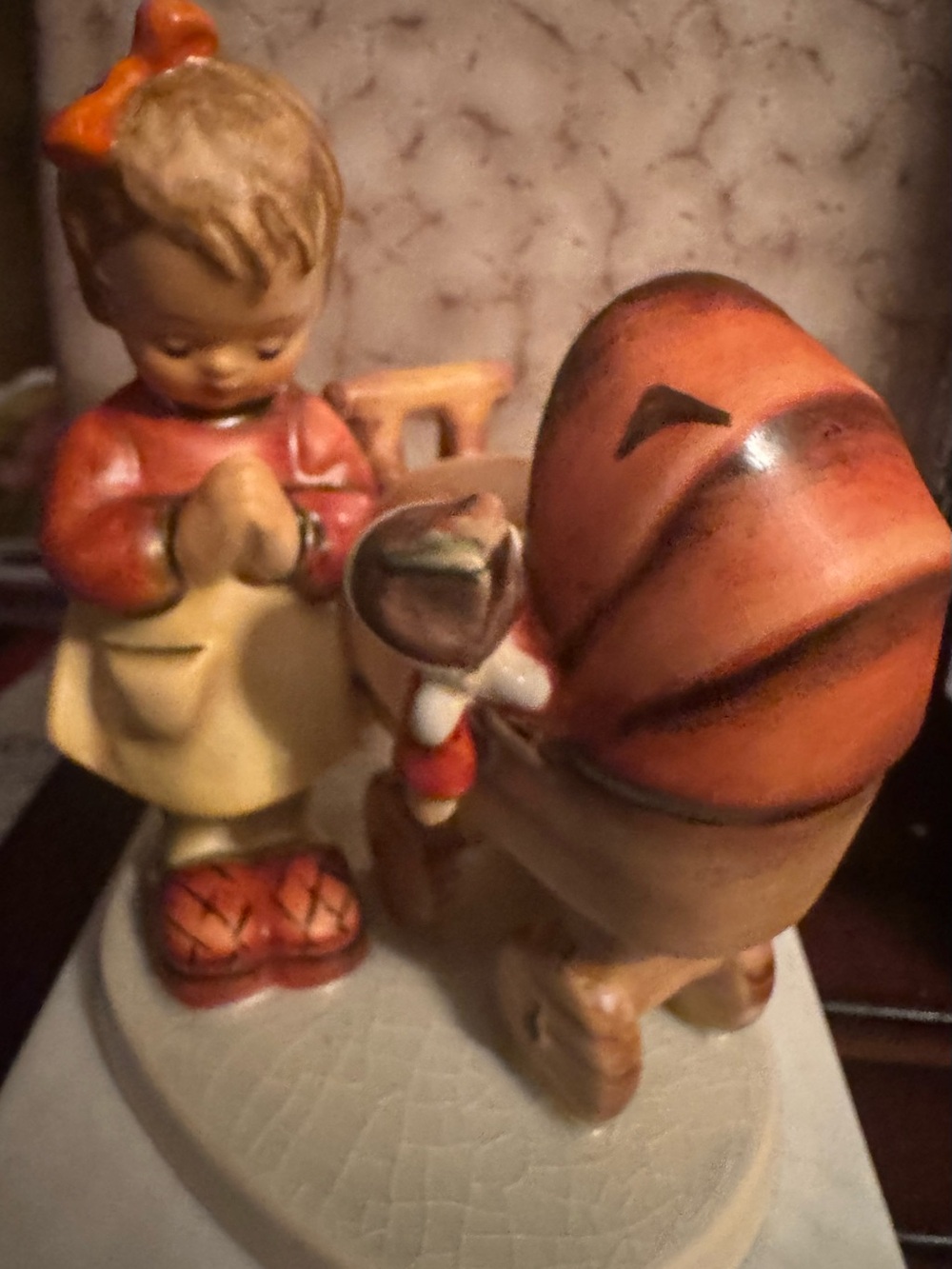 Hummel Figurine Praying Girl with Orange Bow and Cream Dress